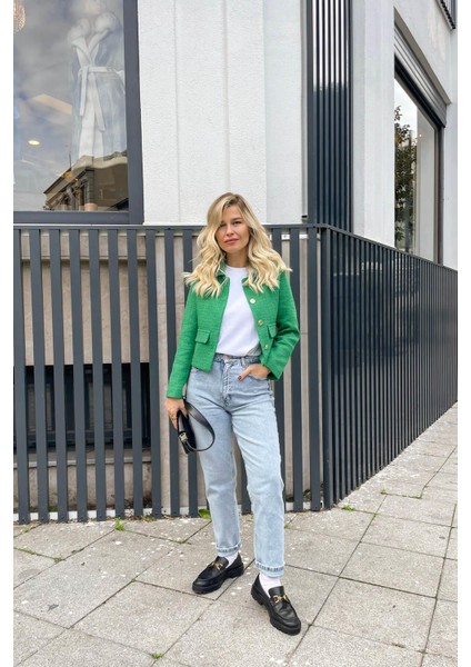 Yeşil Vatkalı Düğmeli Tüvit Blazer Ceket fiyatları