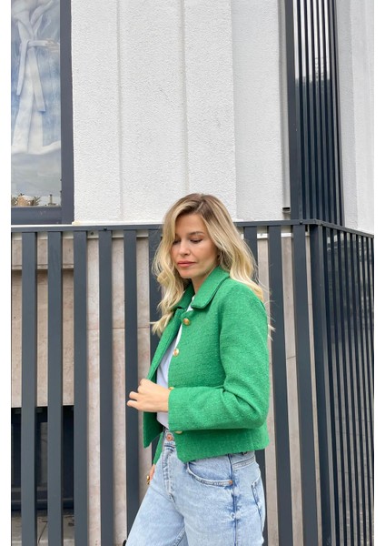 Yeşil Vatkalı Düğmeli Tüvit Blazer Ceket fırsatları