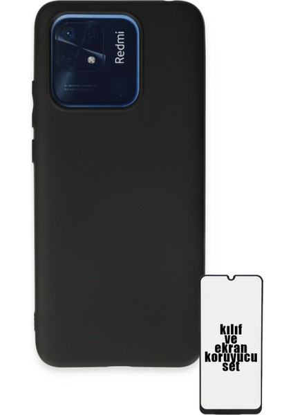 Xiaomi Redmi 10C Kılıf ve Ekran Koruyucu Set Silinebilir Soft Liquid Silikon Nano Cam - Siyah