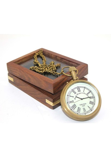 Ahşap Kutulu Roma Rakamlı Pirinç Köstekli Saat NI4313A
