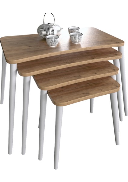 Selen 4lü Zigon Sehpa Ahşap Beyaz Ayaklı Salon Seti Çay Sehpası – Çam fırsatları