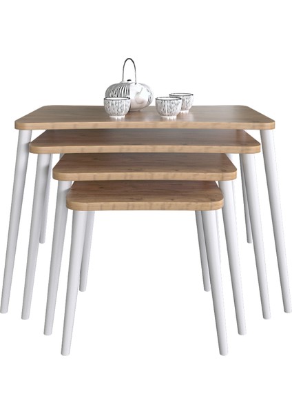 Selen 4lü Zigon Sehpa Ahşap Beyaz Ayaklı Salon Seti Çay Sehpası – Çam indirimleri