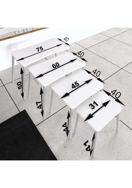 Selen 4lü Zigon Sehpa Ahşap Beyaz Ayaklı Salon Seti Çay Sehpası – Çam