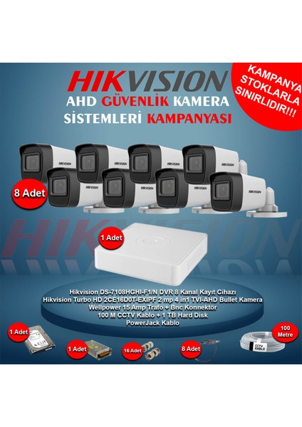 Ahd 8 Adet 2 Mp Bullet Güvenlik Kamera Seti