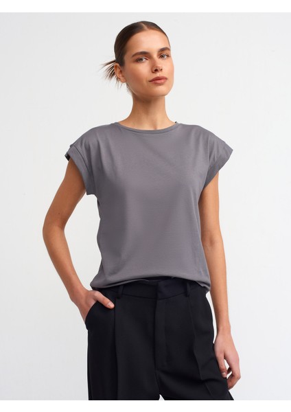 3504 Bisiklet Yaka Penye T-Shirt-Füme