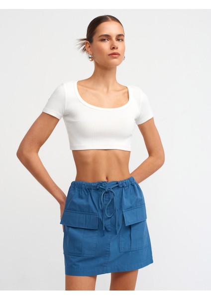 30876 Kısa Kollu Crop Top-Ekru