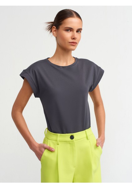 3504 Bisiklet Yaka Penye T-Shirt-Antrasit