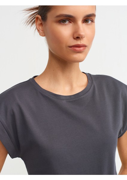 3504 Bisiklet Yaka Penye T-Shirt-Antrasit fırsatları
