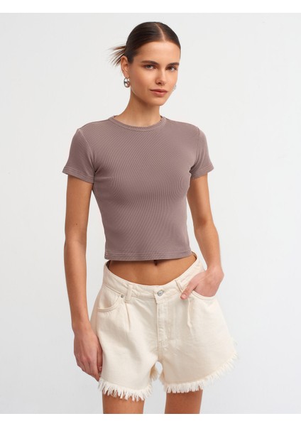 30457 Yıkama Efektli T-Shirt-Kahve