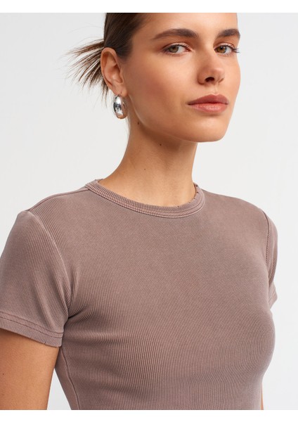 30457 Yıkama Efektli T-Shirt-Kahve fırsatları