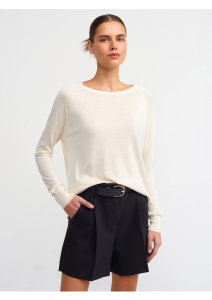 10536 Bisiklet Yaka Basic Ince Triko Kazak-Krem