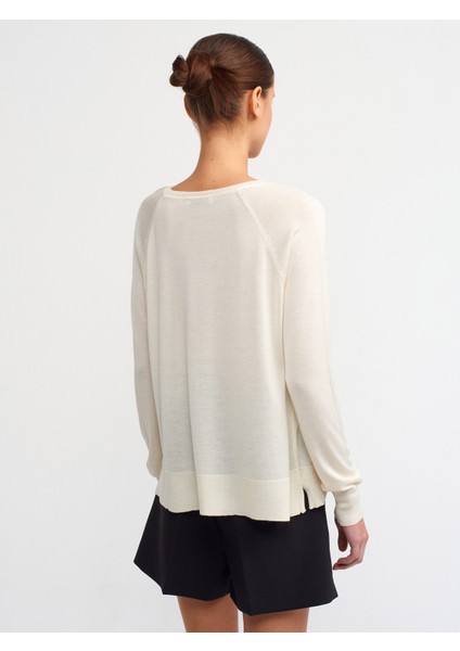 10536 Bisiklet Yaka Basic Ince Triko Kazak-Krem fiyatları