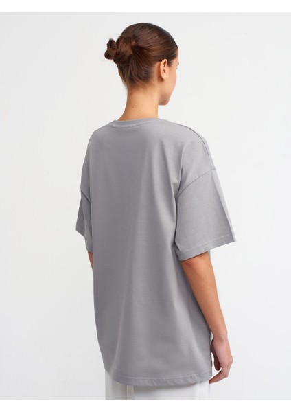30310 Pamuklu Oversize T-Shirt-Gri fiyatları
