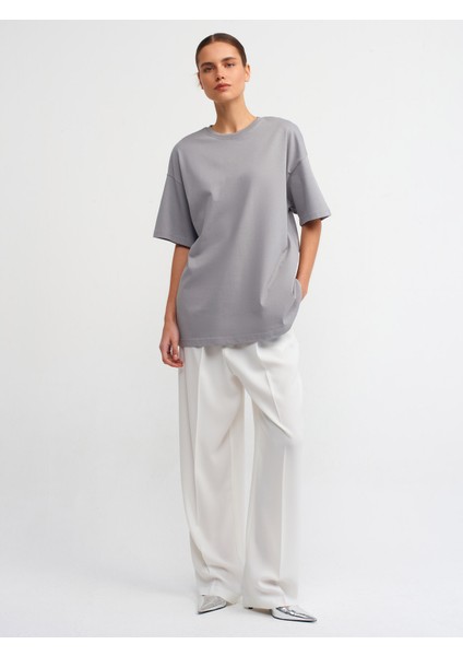 30310 Pamuklu Oversize T-Shirt-Gri modelleri