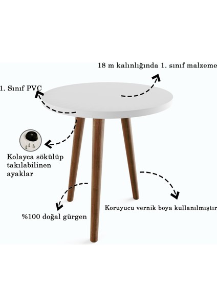 Tokyo Zigon Sehpa & Yan Sehpa 3'lü Ahşap Ayaklı Yuvarlak Sehpa - Ceviz