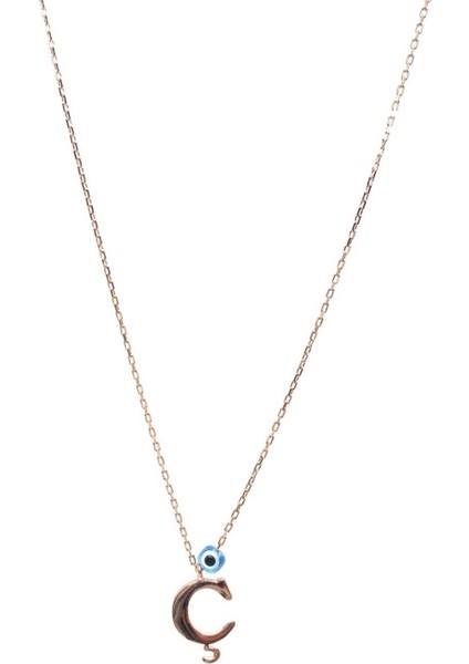 925 Ayar Rose Kaplamalı Nazar Gözlü Minimal Tasarım Ç Harf Gümüş Kolye