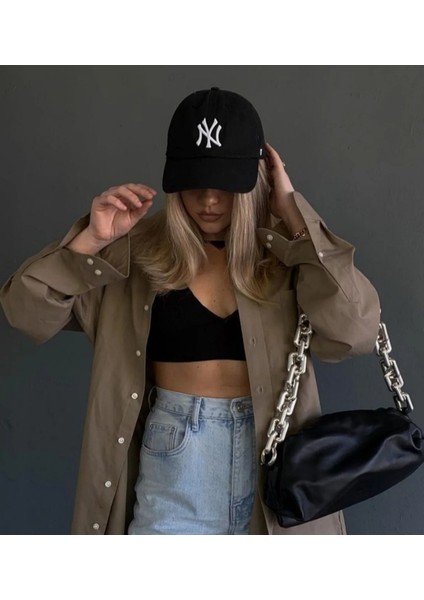 Spor Baseball Arkası Cırtlı Ayarlanabilir Ny Newyork Siyah-Beyaz Nakışlı Cap Şapka