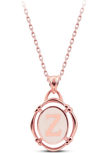 925 Ayar Rose Kaplamalı Beyaz Mineli Z Harfi Gümüş Kolye