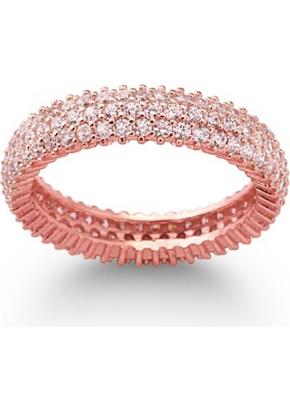 925 Ayar Rose Kaplamalı Beyaz Taşlı Tam Tur Gümüş Yüzük