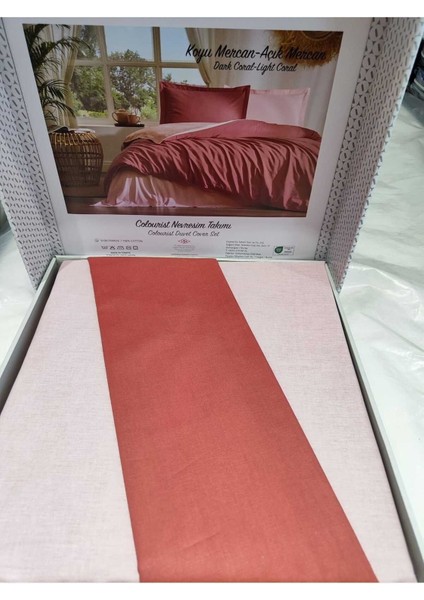 Çift Kişilik Ranforce Nevresim Takımı Colourist - Koyu Mercan Açık Mercan fiyatları