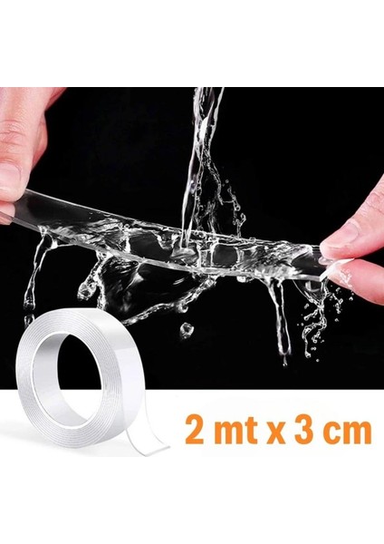 Ultra Güçlü Çift Taraflı 2 mt x 3 cm Çift Taraflı Nano Bant