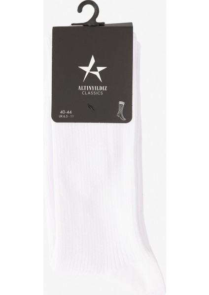 ALTINYILDIZ CLASSICS Erkek Beyaz Tekli Fitilli Çorap