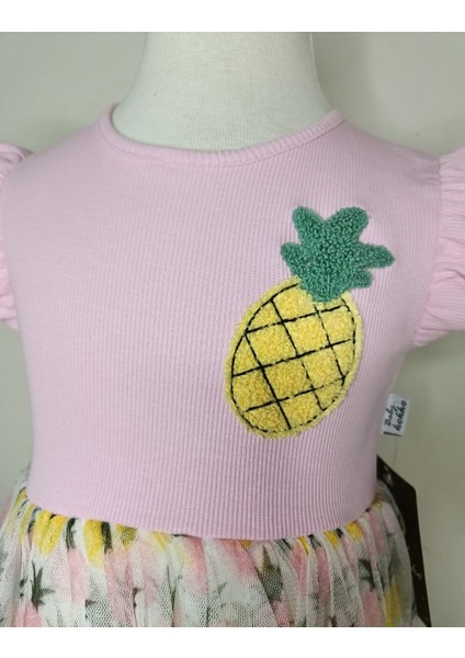 Kız Çocuk Ananas ve Limon Desenli Yaz Doğum Günü Elbisesi