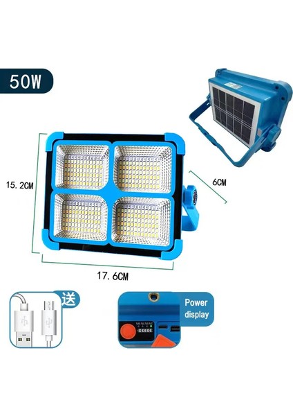 BL-911 Solar Güneş Enerjili LED Projektör 50 Watt, Su Geçirmez 5000 Lümen ( Beyaz, Gün Işığı, Mavi Kırmızı Çakar )