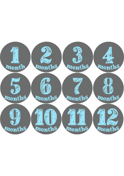 Aylık Bebek Etiketleri (14 cm Çapından 12 Adet Arkası Yapışkanlıdır)