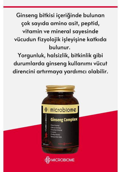 Ginseng Complex Kore, Sibirya, Amerikan Ginsengi, L-Arjinin ve Ginkgo Biloba 30 Kapsül