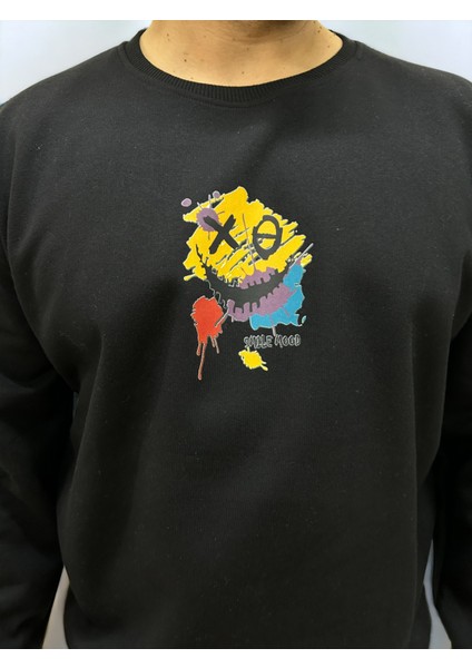 Siyah Bisiklet Yaka Erkek Baskılı Sweatshirt fiyatları