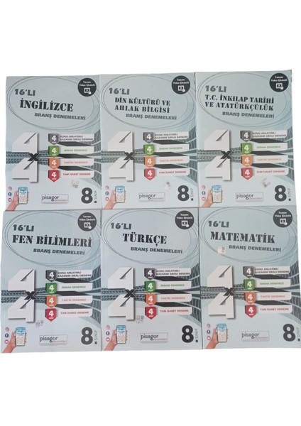 16'lı İngilizce Branş Denemeleri - 16'lı Türkçe Branş Denemeleri - 16'lı Matematik Branş Denemeleri 6'lı Set