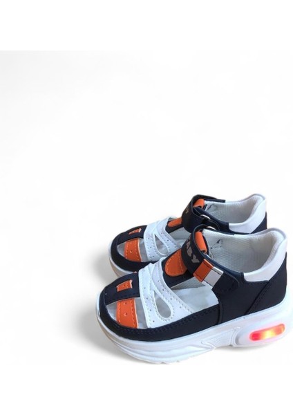 Erkek Bebe Ortopedik Cırtlı Esnek Hafif Nefes Alabilen Beyaz Lacivert Beyaz Turuncu Renk Işıklı Bebek Sneaker Spor Ayakkabı fiyatları