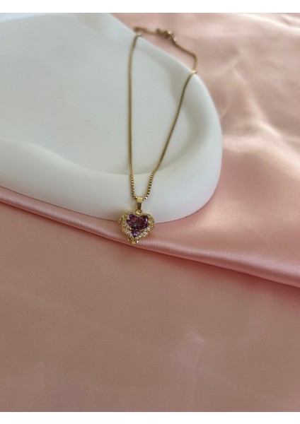 Sevgililer Gününe Özel Kalpli Kolye gold renk (Kutuludur)