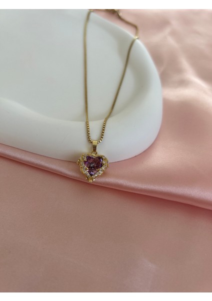 Sevgililer Gününe Özel Kalpli Kolye gold renk (Kutuludur)