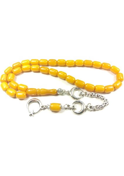 Gümüş Kaplama Püsküllü Çift Zımpara Çift Cilalı Sıkma Kehribar Sertifikalı 4356