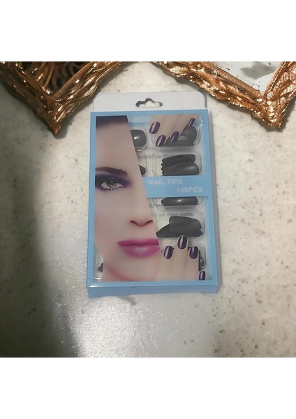 100 Adet Takma Tırnak Güçlü Abs Plastikten Siyah Takma Tırnak Kutulu Protez Tırnak 2,5 cm