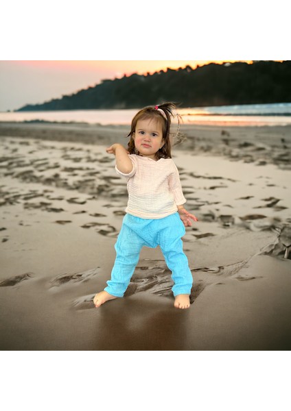 Çift Kat Müslin, Çocuk Müslin Şalvar Pantolon, %100 Pamuk, Beli Lastikli modelleri