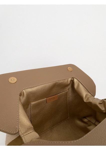 Kadın Vizon Çizgi Desenli Kanvas Clutch El Çantası