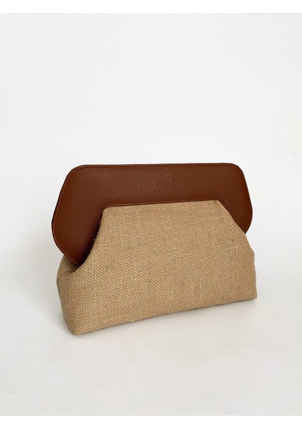 Kadın Kahve Deri Detaylı Jüt Clutch El Çantası fiyatları