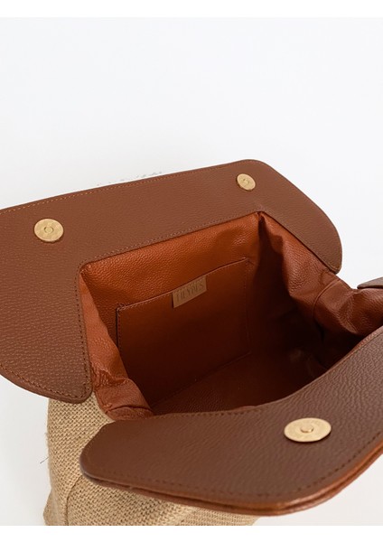 Kadın Kahve Deri Detaylı Jüt Clutch El Çantası modelleri