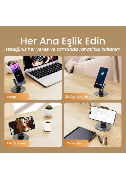 Masa Üstü Tablet ve Telefon Tutucu Stand 3 Kademeli 360 Derece Döndürülebilir