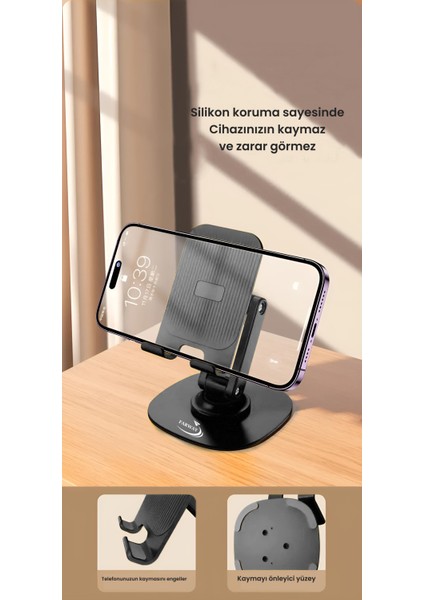 Masa Üstü Tablet ve Telefon Tutucu Stand 3 Kademeli 360 Derece Döndürülebilir