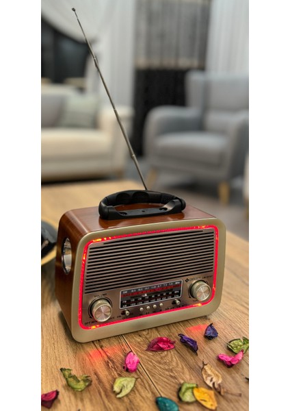 HS-301 Bt Fm Radyo + Kırmızı Ledli + Fenerli + USB Çalar + Bluetooth + Şarjlı ve Pilli Müzik Kutusu