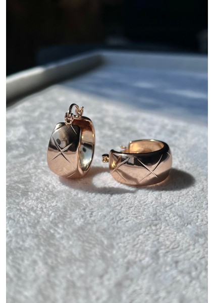 Nature Bombeli Halka Tarz Rose Gold Çelik Küpe modelleri