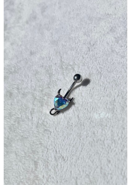 Nature Cerrahi Çelik Renkli Opal Taşlı Boynuzlu Kalp Göbek Piercing