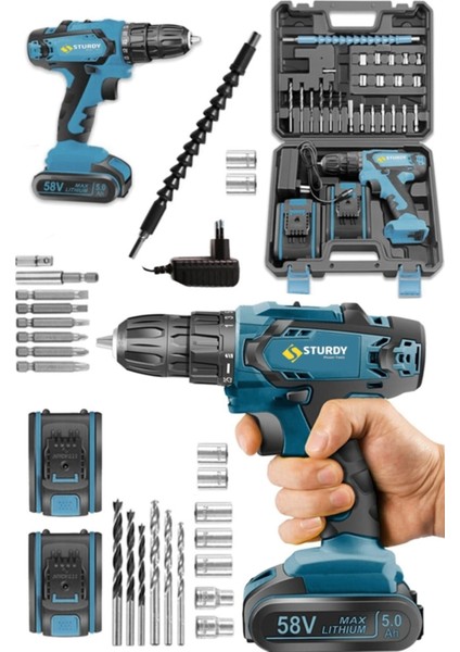Tekno Trust Darbeli Japon Technology 58V8AH R-Seri Darbeli Metal Şanzuman Şarjlı Çift Akülü Matkap 27PRÇ Uç Set
