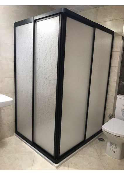 90X120 Teknesiz Duşakabin Siyah Profil Plastik Camlı