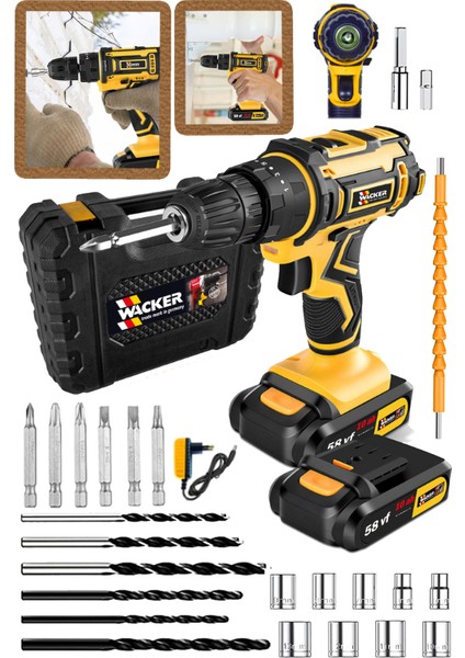 Tekno Trust 6.0 Ah ve Üstü Germany Dark 58 V 12 Ah Bakır Sargılı Çelik Şanzuman Çift Akülü Şarjlı Matkap Vidala