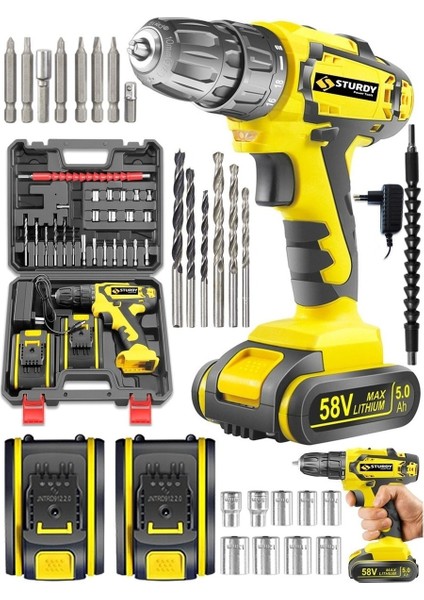 Tekno Trust 72 Volt Japon Technology 58V10AH Sole Seri Darbeli Metal Şanzuman Şarjlı Çift Akülü Matkap 27PRÇ Uç